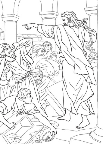 Jesus Chasing the Money Changers from the Temple Coloring page