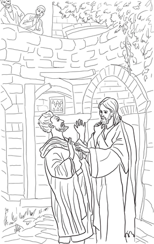 Jesus Heals Deaf Mute Coloring page