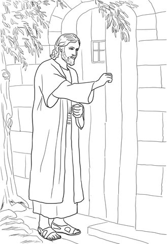 Jesus Knocking at the Door Coloring page