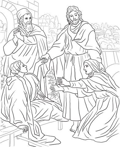 Jesus Raises Widow's Son Coloring page