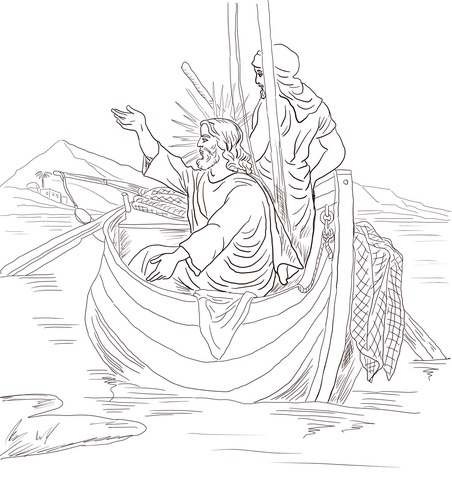 Jesus Teaches from Boat Coloring page