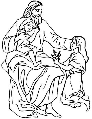 Jesus with Children Coloring page