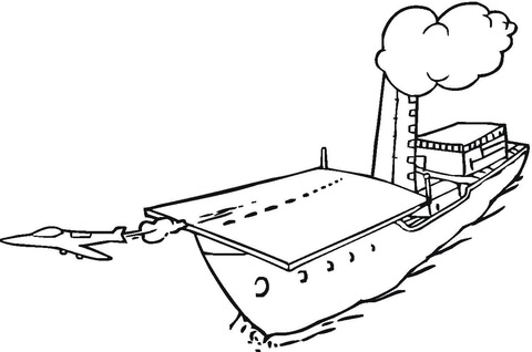 Jet Is Taking Off From Aircraft Carrier  Coloring page