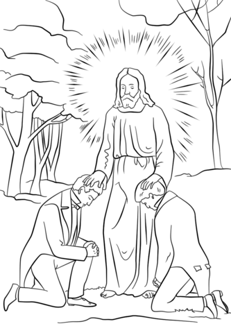 Joseph Smith and Oliver Cowdery Receiving Priesthood Authority from John the Baptist Coloring page