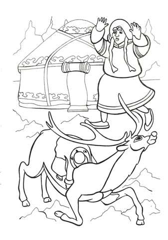 The Lappish Woman saves Gerda and Bae  Coloring page