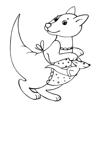 Kangaroo Mother And Baby Coloring page