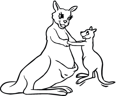 Baby Kangaroo with Mother Coloring page