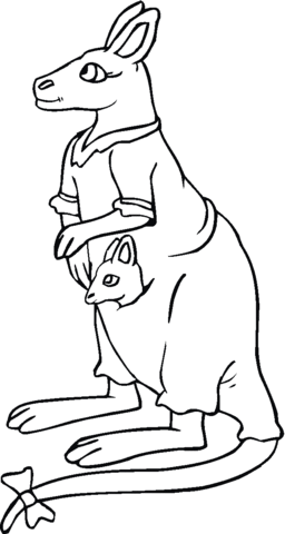 Kangaroo with baby in pouch Coloring page