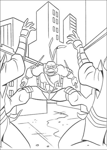 Raphael kicks 2 Foot Clan ninjas Coloring page