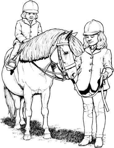 Kid Rides a Pony Coloring page