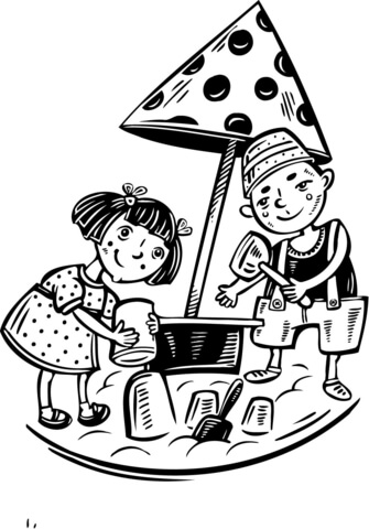 Kids Boy and Girl Playing on the Playground Coloring page