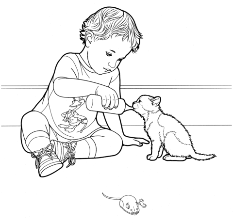 Kitty Drinks Milk Coloring page