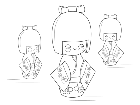 Kokeshi Dolls Coloring page