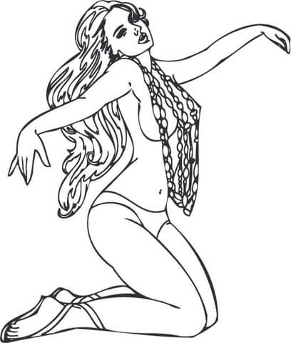 Lady Dancing with a Long Necklace Around Her Neck Coloring page