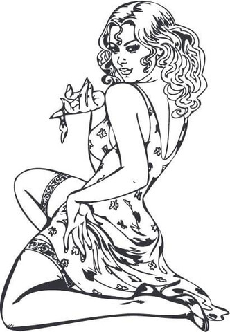 Lady Looking Seductive Holding a Key Coloring page