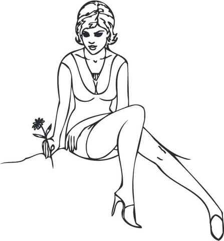 Lady Sitting with a Flower Coloring page