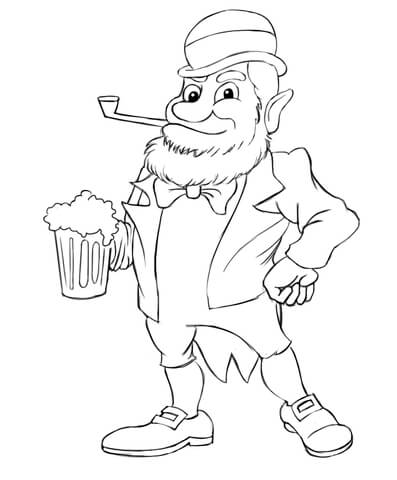 Leprechaun with beer Coloring page