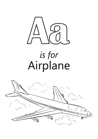 Letter A is for Airplane Coloring page