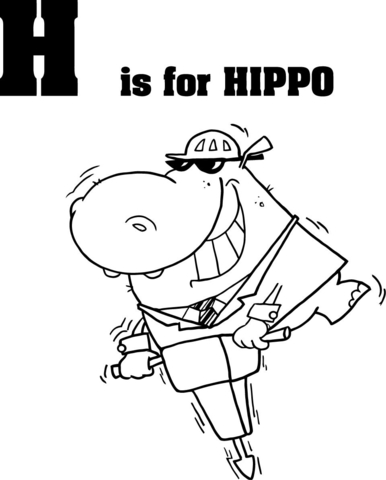 Letter H is for Hippo Coloring page