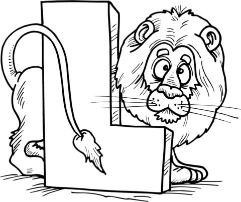 Letter L is for Lion Coloring page