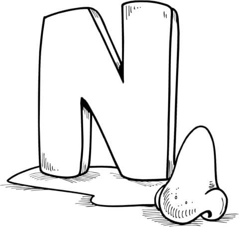 Letter N is for Nose Coloring page