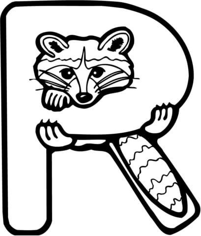 Letter R is for Raccoon Coloring page