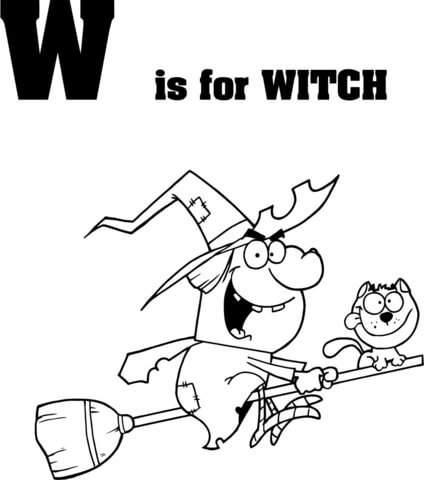 Letter W is for Witch Coloring page