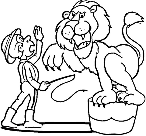 Circus Lion and Tamer Coloring page