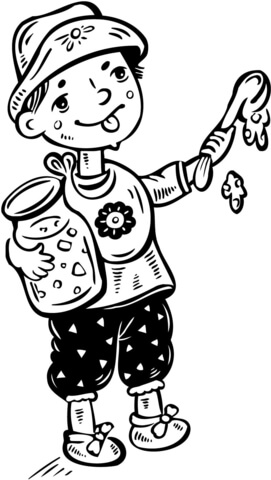 Little Boy Making Dripping Food on the Floor Coloring page