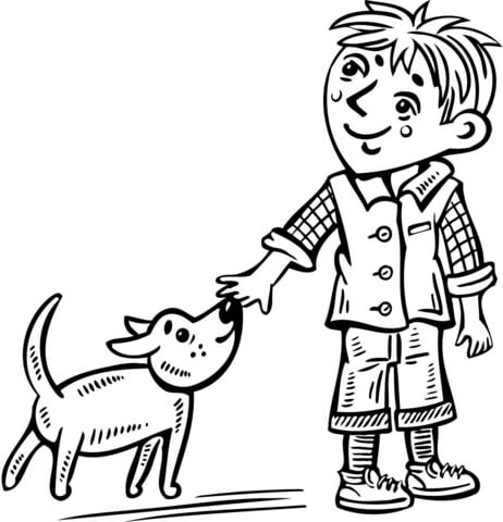 Little Boy Walking His Dog Coloring page