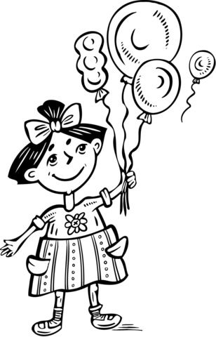 Little Girl Holding Balloons Coloring page