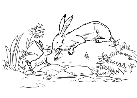 Little Nutbrown Hare and Big Nutbrown Hare Were Down by the River Coloring page