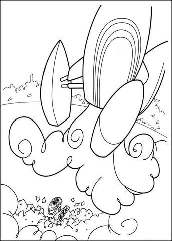 Little Wall-E And Big Spaceship  Coloring page