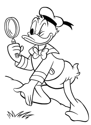 Donald Duck Looking Through a Magnifying Glass Coloring page