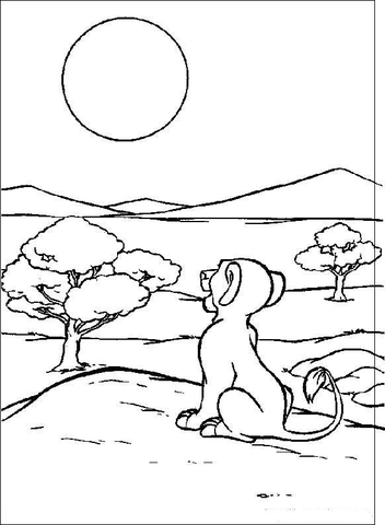 Simba is looking at the Moon  Coloring page