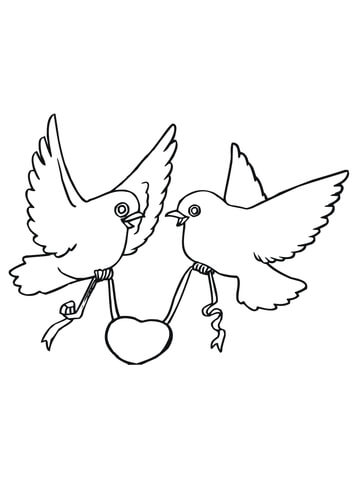 Love Birds with Hearts Coloring page