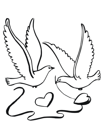 Lovebirds with Hearts Coloring page