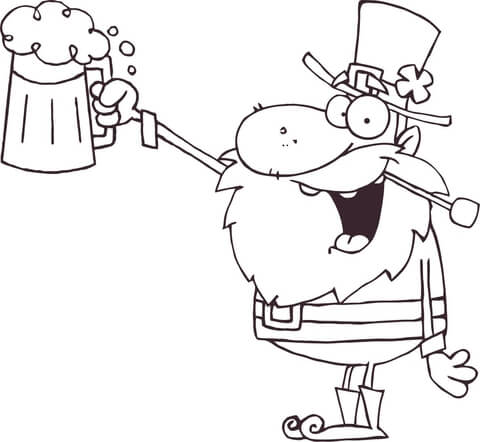 Lucky Leprechaun Toasting with a Mug of Beer Coloring page