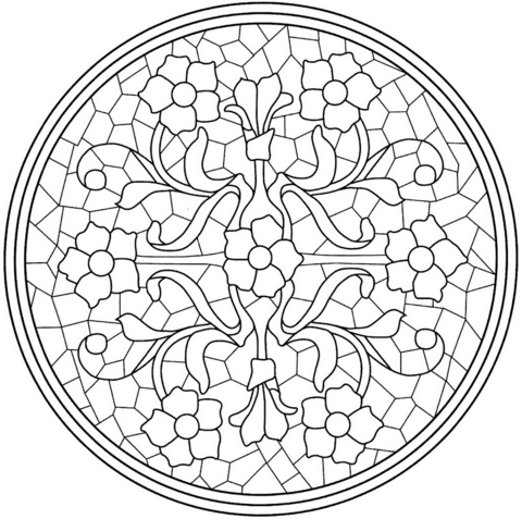 Mandala with Floral Mosaic Tile Coloring page