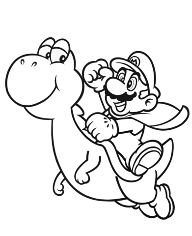 Mario with Yoshi Coloring page