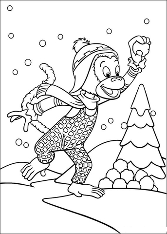 Martha Monkey Plays Snow Ball  Coloring page