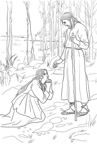 Mary Magdalene Meets Jesus Coloring page