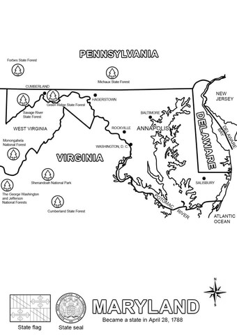 Maryland State Map Coloring page