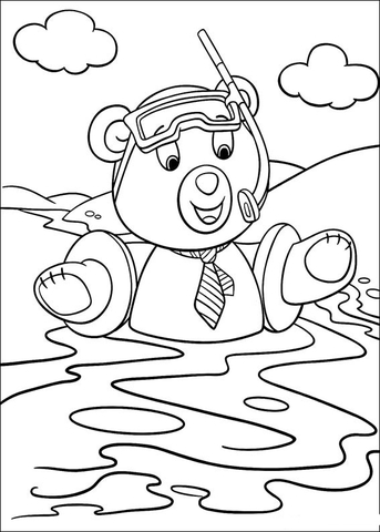 Master Tubby Bear Swims with a snorkel mask Coloring page