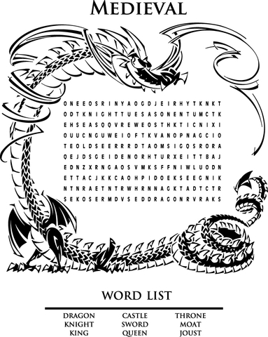 Medieval Word Search Puzzle (Learn English) Coloring page