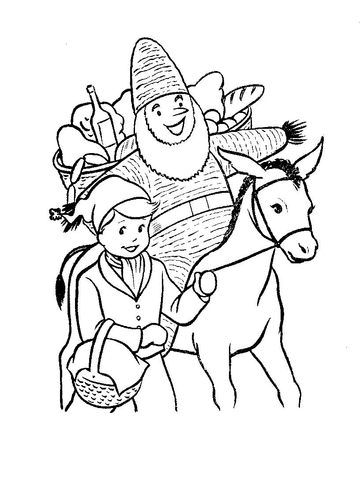 Santa with girl on the donkey Coloring page