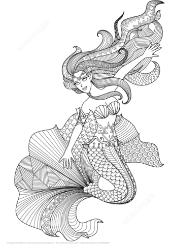 Mermaid Zentangle Coloring page