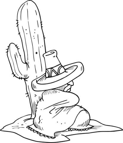 Mexican Sleeping next to a Cactus Coloring page