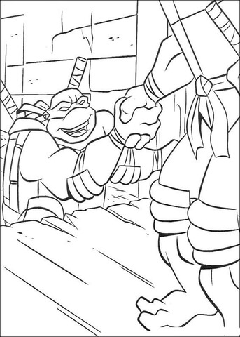 Michaelangelo Helps Leonardo  Coloring page