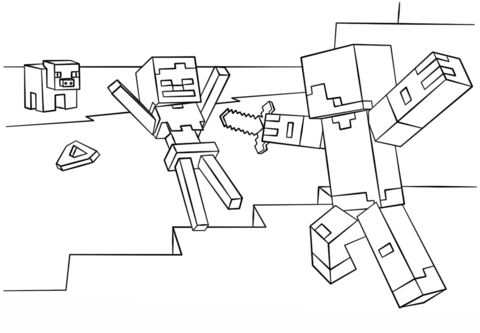 Minecraft Steve vs. Skeleton Coloring page